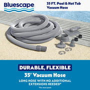 Bluescape 58803E Pool Vacuum Hose, 35 ft Length, Rotatable End Connector, Includes Adapters and Hose Clamps