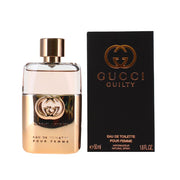 Gucci Guilty Pour Femme Eau De Toilette, Amber Floral Scent, Citrus Peach Top Notes, 1.6 Oz, Metallic Rose Gold Bottle