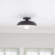 Better Homes & Gardens Contemporary Matte Black 1-Light Flush Mount Ceiling Light with White Inner Shade, Minimalist Drum Bowl Design