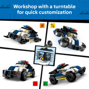 LEGO 60457 City Custom Police Car Garage Building Toy, Modular Garage with Vehicle Turntable, Customizable Police Cruiser, 489 Pieces