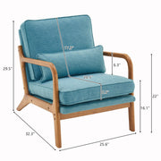 UBesGoo PZG001 Modern Arm Chair Linen Fabric Upholstered Comfy Reading Accent Chair, Teal-Line Fabric