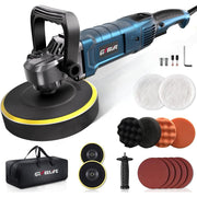 GEVEELIFE Rotary Car Polisher, 1600W Motor, 7 Variable Speeds 1000-3500 RPM, 6 Inch and 7 Inch Pads, Detachable Handle, Multicolor