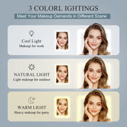 Funtouch Portable LED Lighted Makeup Mirror, Foldable Travel Vanity Mirror, 72 LED Lights with 3 Color Modes, Dimmable Touch Control, Rechargeable Battery, White, 296W