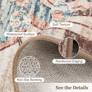 Gianna 9x12 FT Polyester Area Rug, Low-Pile, Machine Washable, Non-Slip Backing, Durable Edge Binding, Vintage Style, Blue