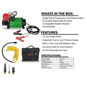 Stop & Go W0002 12 volt Single Piston Tire Inflator - 7.5ft Alligator Clip Power Cord Hooks Up To Virtually Any 12V Battery