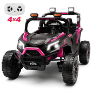 Wisairt 24V 4WD Ride On Car, 2 Seater Electric Power UTV for Kids, Remote Control, LED Lights, Music, Wireless Audio, 3 Speeds, Pink