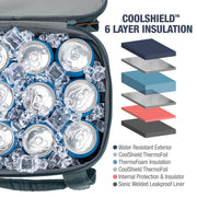 CleverMade Tahoe Soft Sided Collapsible Cooler Bag, 18 Can Capacity, Dusty Teal Striped