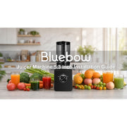 Bluebow Cold Press Masticating Juicer with 5.3-Inch Large Feed Chute, High Juice Yield, Quiet 150W Motor, Easy to Clean, Black, JS2311-13