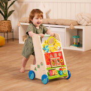 Battat BT1823 Farm Footsteps Wooden Activity Walker 19.61 in with 3 Shapes, Baby and Toddler Toys