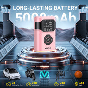 NEXPOW HY07 Tire Inflator Portable Air Compressor, 150 PSI, Dual-Screen Display, 5000mAh Battery, 4-in-1 Multifunctional Pump, Pink