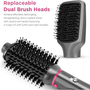 IG INGLAM AB0319-4P 4 in 1 Hair Dryer Brush Set with Negative Ion Technology, Detachable Hot Air Styler, 2 Brush Heads, Silver
