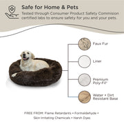 Best Friends by Sheri Original Calming Donut Dog and Cat Bed, Shag Faux Fur, Dark Chocolate, Large 36in x 36in, 4965