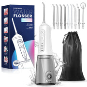 JTF F100 Cordless Water Flosser Dental Teeth Cleaner With 9 Jet Tips, White