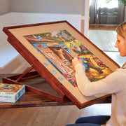 Bits and Pieces Deluxe Swivel Puzzle Easel with Adjustable Tilt, Non-Slip Felt Surface, Protective Cover, Walnut Finish, 25 in x 34 in