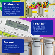 Brother PT-D210WM Desktop Label Maker, Corded Electric, Multicolor, Compatible with TZe Laminated Tapes, 14 Fonts, 0.47 in Max Label Width