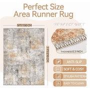 SUMLANS Area Rug, 5x7 Ultra-Thin Washable, Moroccan Boho Style, Geometric Pattern, Non-Slip Backing, Non-Shedding Carpet, Red