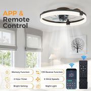 CONCETTA Low Profile Ceiling Fan with Light, 19in Flush Mount Bladeless Fan, Dimmable LED with App and Remote Control, Reversible Quiet Fan for Bedroom, Black WMCOKT-AC-DSV4CDS-19D7BK