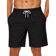 Tyhengta Men Swim Trunks Quick-Dry Polyester Fabric Black 36 Waist with Zipper Pockets and Mesh Lining