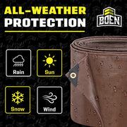 Boen Ultra Heavy-Duty Tarp, 20 ft x 30 ft, 16 Mil Thick Waterproof Brown Polyethylene BR16T-2030