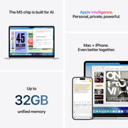 Apple MacBook Air 15-inch Laptop, M5 Chip with 10-Core CPU and GPU, 16GB Memory, 1TB SSD, Midnight MDVK4LL/A