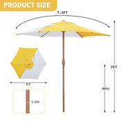 Ainfox 7.5ft Market Patio Umbrella, Round Yellow White Stripe Canopy, Waterproof UV-Resistant Polyester, Steel Pole, Crank Open, Vented Design, OB-OTU058YE