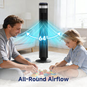 SHOUFTW 36 Inch Tower Fan, Bladeless, Oscillating 64, 5 Speeds, 4 Modes, Remote Control, Quiet Operation, Black, TS-35IN