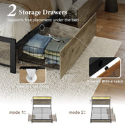 GUNAITO Queen Bed Frame w/Storage Headboard, 2 Drawers, LED Lighting, USB Ports, Gray