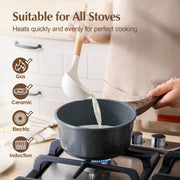 Sensarte SA-YJ7-WHITE-3PCS Nonstick Ceramic Cookware Set, 10-Piece, Gray Granite, Induction Compatible, Die-Cast Aluminum with Stainless Steel Base