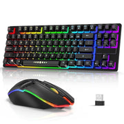 Cshidworld Wireless Keyboard and Mouse Combo, 87 Keys, Rechargeable, RGB Backlit, Silent Ergonomic Design, Anti-Ghosting, 2.4G USB Receiver, 7 Color Modes