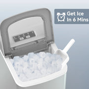 Moifoi HZB-12B Countertop Ice Maker 26lbs, 9Pcs/6Mins, 2 Sizes of Bullet-Shaped with Scoop & Basket, Grey