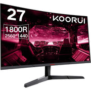 KOORUI 27E6QC 27 Inch Computer Monitor, QHD 2560P Gaming Monitor 144Hz(1ms, 1800R Curved VA Panel, DP1.2+HDMI*2, Build-in AdaptiveSync, Narrow Bezel with Ultra-Thin), Tilt Adjustable,Eye Care