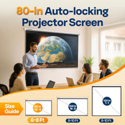 SPECSTAR 80 Inch Manual Pull Down Projector Screen, 16:9 HD Matte White, Retractable with Auto Locking, Wall or Ceiling Mount