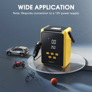 Ophanie 12V DC Tire Inflator, 160 PSI Pressure Gauge, Dual Digital Display, Automatic Shutoff, Emergency LED Light, Compact Design, Powered by Cigarette Lighter