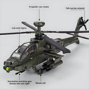 Anmyjuly Apache Aircraft Alloy Die-Cast Armed Helicopter Collectible, Green, 11 in Length, F64-1