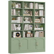 Homfa 5-Tier Triple Wide Bookcase with 15 Cubes, 4 Doors, 2 Cabinets, Green, 59.1in x 9.3in x 82.3in, 1077476