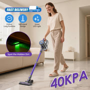 Suirviz U8 Cordless Stick Vacuum Cleaner, 40KPA Suction, 35-Minute Runtime, Green LED Light, Lightweight, Self-Standing, HEPA Filtration, Handheld for Pet Hair, Carpet and Hard Floors