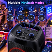 Seenda Karaoke Machine, Portable 50W Bluetooth Party Speaker with Dual 8-Inch Speakers, 2 Wireless Microphones, LED Disco Light, Black, BSE-100