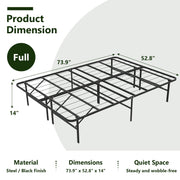 HAIMULI Full Metal Foldable Bed Frame, Heavy Duty Steel Platform, 1300 lb Capacity, Black, Full Size