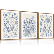 TOARTi Classic Chinoiserie Framed Canvas Wall Art Set, Blue Watercolor Flower Wall Decor, 16
