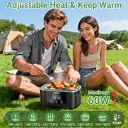 INSMART Cordless Electric Heated Lunch Box, 1.5L Capacity, 4D Surround Heating, Rechargeable Battery, Black Green