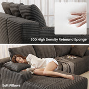 IDEALSOUL 104-Inch Cloud Sectional Couch with L-Shaped Chaise, Modern Modular Sofa, Deep Seat, Velvet Corduroy Upholstery, Black Grey