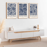HPNIUB William Morris Framed Wall Art Set of 3, Vintage Blue and White Floral Prints, 16in x 24in