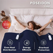 Sunbeam 13711 Electric Heated Bed Blanket Navy Soft Microplush 12 Heat Settings King 90 x 100
