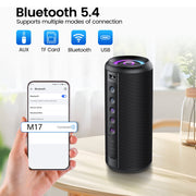 Cillso Portable Bluetooth Speaker, Bluetooth 5.4, IPX7 Waterproof, RGB Party Lights, 20W Stereo Sound, 20H Playtime, TWS Pairing, Black