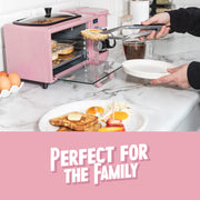 Nostalgia 3-in-1 Retro Breakfast Station, 5-Cup Coffee Maker, Ceramic Non-Stick Griddle, 4-Slice Toaster Oven, Built-In Timer, Pink