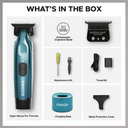 Cocco Hyper Veloce Pro Trimmer, Digital Gap Graphene Blade, High-Torque Brushless BLDC Motor, Cordless, All-Metal Aluminum Alloy, Lithium-Ion Battery, Dark Teal