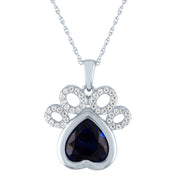 Brilliance Fine Jewelry Simulated Blue Sapphire and Cubic Zirconia Sterling Silver Dog Paw Pendant Necklace, 18-Inch