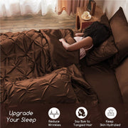 MR&HM Satin Comforter Set King Size 7 Pieces Luxurious Pinch Pleat Bedding Set, Brown