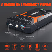 Gooloo Car Jump Starter, 1500A Peak, 12V Battery Jump Box with LED Flashlight and Built-in Compass, Orange, GE1500X