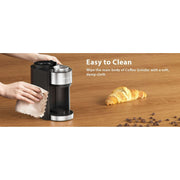 Aeitto WM-HB583-Black-01 Burr Coffee Grinder with 25 Grind Settings, Stainless Steel Conical Burrs, 51-53mm Portafilter Holder, 2-12 Cup Timer, Black